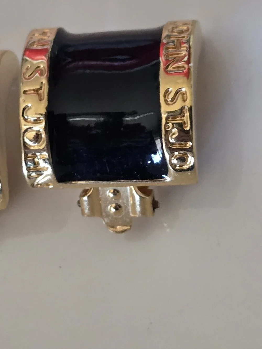 ST JOHN Gold-Tone Black Enamel Clip-On Earrings